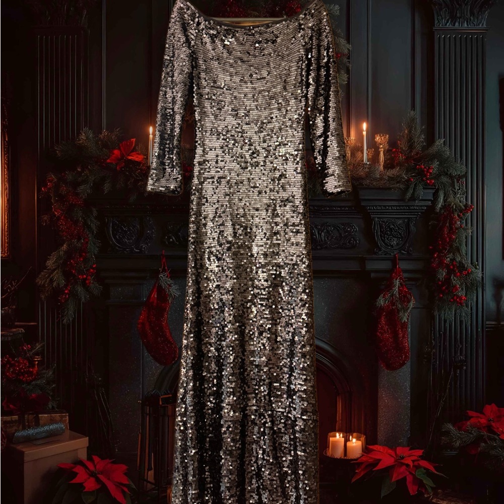 BCBGMaxAzria Pewter Sequin Gown Party/NYE/New With Tags